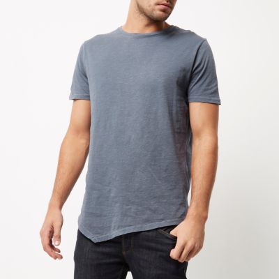 Washed blue asymmetric longline t-shirt